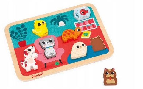 Puzzle Drewniane 3D Zwierzęta Domowe 7 el.,18 m+, Janod J07122