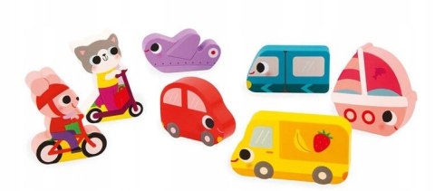 Puzzle drewniane 3D Pojazdy 7 el.,18 m+, Janod J07124