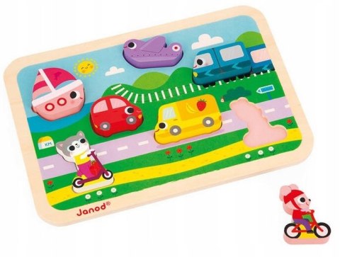 Puzzle drewniane 3D Pojazdy 7 el.,18 m+, Janod J07124