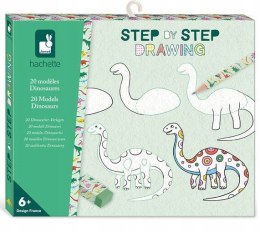 Zestaw Kreatywny Rysowanie Krok po Kroku Dinozaury 20 Rysunków 7+, Janod