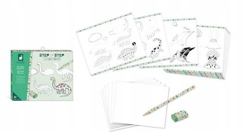 Zestaw Kreatywny Rysowanie Krok po Kroku Dinozaury 20 Rysunków 7+, Janod