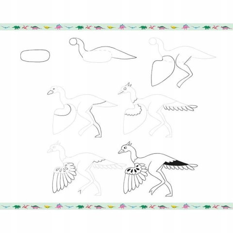 Zestaw Kreatywny Rysowanie Krok po Kroku Dinozaury 20 Rysunków 7+, Janod