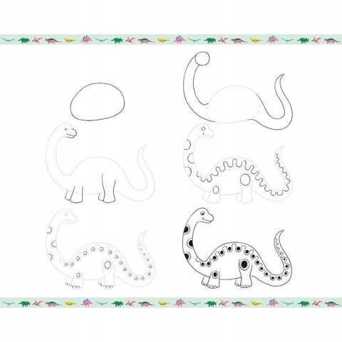 Zestaw Kreatywny Rysowanie Krok po Kroku Dinozaury 20 Rysunków 7+, Janod