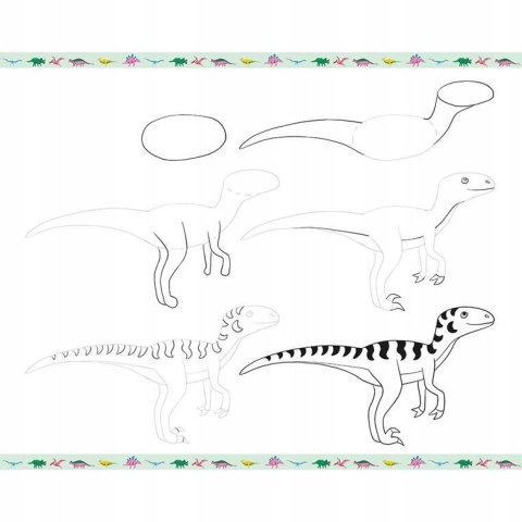 Zestaw Kreatywny Rysowanie Krok po Kroku Dinozaury 20 Rysunków 7+, Janod