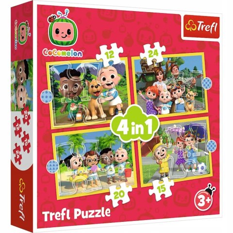 Puzzle 4w1 Cocomelon, Poznaj bohaterów 34647 Trefl 3+ 12,15,20,24 elementów