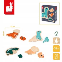 Puzzle progresywne drewniane Dinozaury 4 układanki 18 m+ Janod