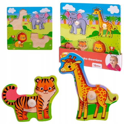 Drewniana Układanka Zwierzątka Zoo Smily Play Uchwyty 18m+