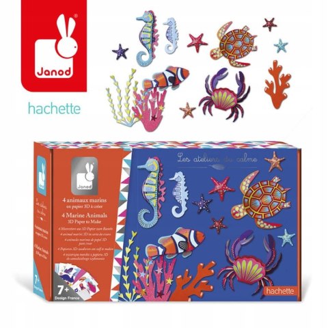Zestaw kreatywny 4 zwierzęta morskie z papieru 3D 7+, Janod
