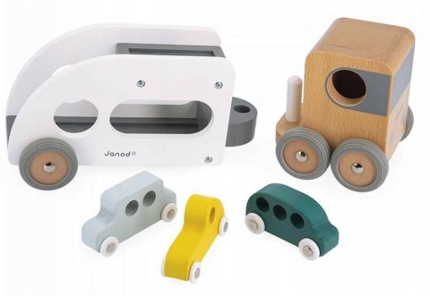 Laweta z 3 pojazdami Drewniana Bolid 2+, Janod