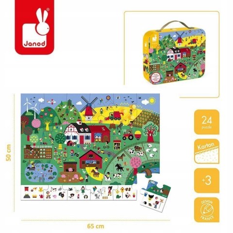 Puzzle obserwacyjne w walizce Farma 24 el 3+ Janod