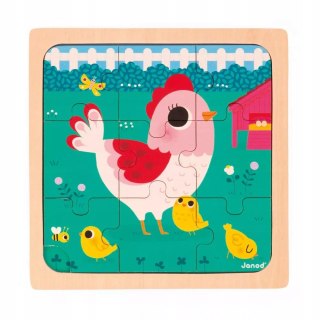 Puzzle Drewniane Kurka Henrieta 9 el Janod 18 m+