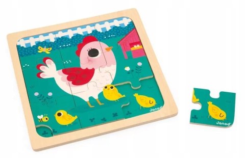 Puzzle Drewniane Kurka Henrieta 9 el Janod 18 m+