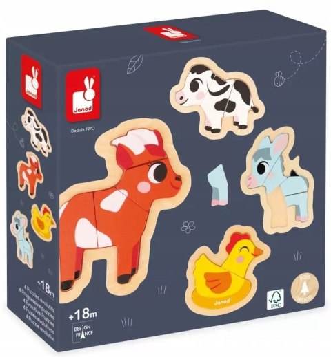 Puzzle Progresywne Drewniane Farma 4w1 Janod