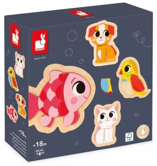 Puzzle Progresywne Zwierzęta Domowe Janod Drewnian