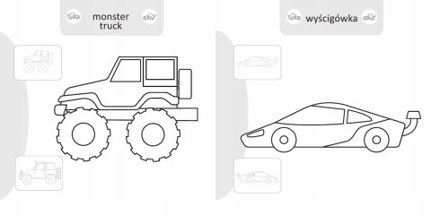 Malowanie doklejanie Pojazdy Wyścigowe Kolorowanka