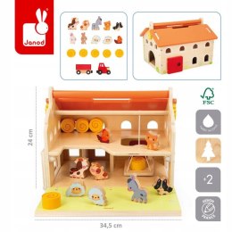 Drewniana farma z otwieranym dachem i figurkami 2+ Janod