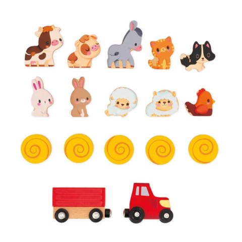 Drewniana farma z otwieranym dachem i figurkami 2+ Janod