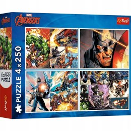 Puzzle 4x250 elementów Bohaterskie dni Marvel Avengers Trefl 13309