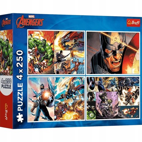 Puzzle 4x250 elementów Bohaterskie dni Marvel Avengers Trefl 13309