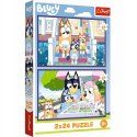 Puzzle Bluey 2 x 24 elementów 2w1 Zabawna Bluey 34446 Trefl 3+