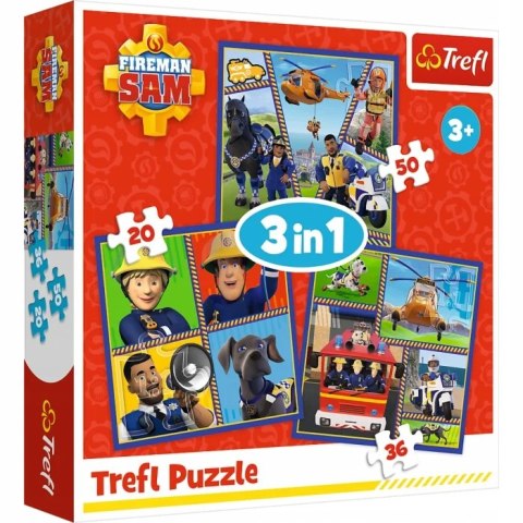 Puzzle 3w1 Dzień Strażaka Sama 34868 Trefl Strażak Sam