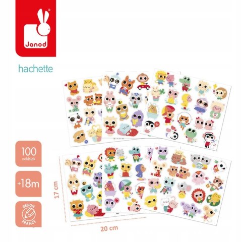 Janod Duże naklejki wielorazowe na arkuszach 100 szt Małe zwierzęta 18m+