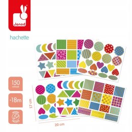 Janod Duże naklejki wielorazowe na arkuszach 150 Figury geometryczne 18m+