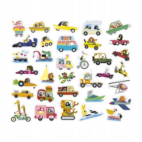 Janod Naklejki wielorazowe na arkuszach 200 szt Pojazdy 3+