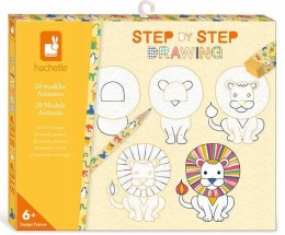 Zestaw Kreatywny Rysowanie Krok po Kroku Zwierzęta 20 Rysunków 7+, Janod