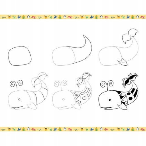 Zestaw Kreatywny Rysowanie Krok po Kroku Zwierzęta 20 Rysunków 7+, Janod