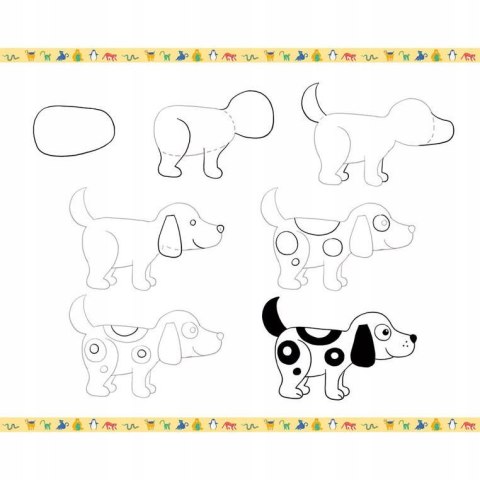 Zestaw Kreatywny Rysowanie Krok po Kroku Zwierzęta 20 Rysunków 7+, Janod