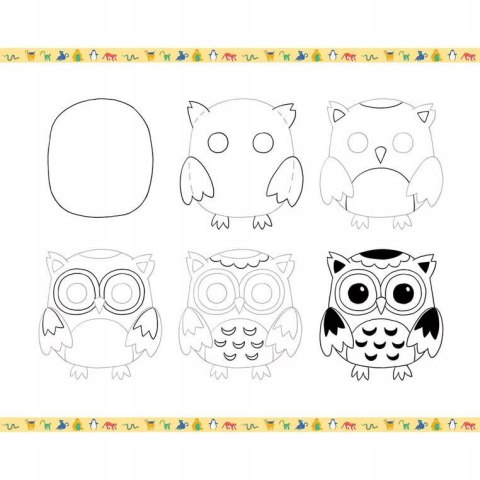 Zestaw Kreatywny Rysowanie Krok po Kroku Zwierzęta 20 Rysunków 7+, Janod