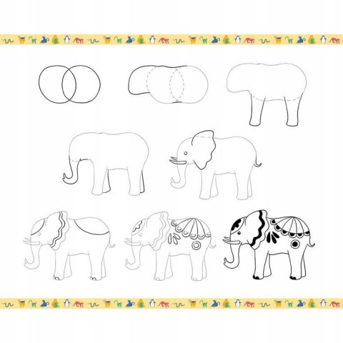 Zestaw Kreatywny Rysowanie Krok po Kroku Zwierzęta 20 Rysunków 7+, Janod