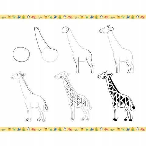 Zestaw Kreatywny Rysowanie Krok po Kroku Zwierzęta 20 Rysunków 7+, Janod