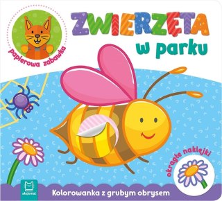 Zwierzęta w parku Kolorowanka z grubym obrysem, okrągłe naklejki Aksjomat
