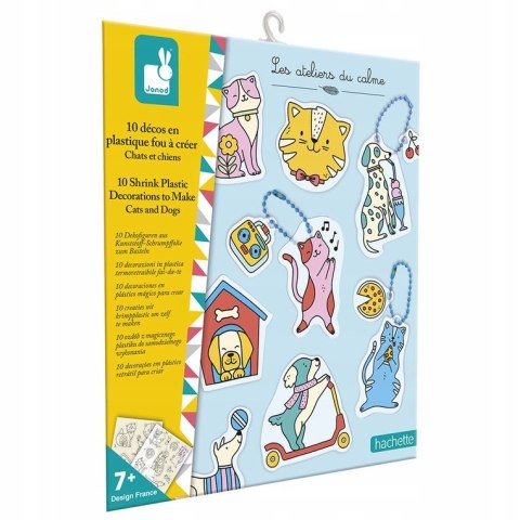 Janod 10 ozdób z termokurczliwego plastiku Koty i psy do wykonania samemu