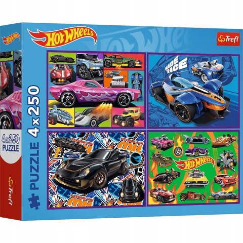 Puzzle 4x250 elementów Wyścigowe auta Hot Wheels 13312 Trefl
