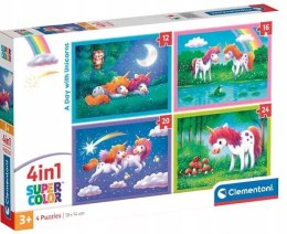 Puzzle 4w1 Dzień z Jednorożcami 21740 Jednorożce Clementoni 3+