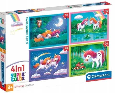 Puzzle 4w1 Dzień z Jednorożcami 21740 Jednorożce Clementoni 3+