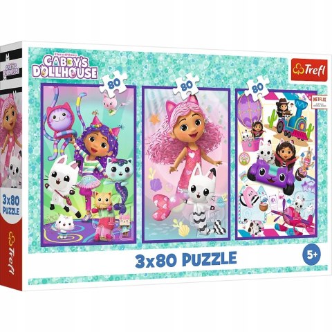 Puzzle Koci Domek Gabi 3 x 80 elementów 34882 Kolorowe dni Gabby Trefl 3w1