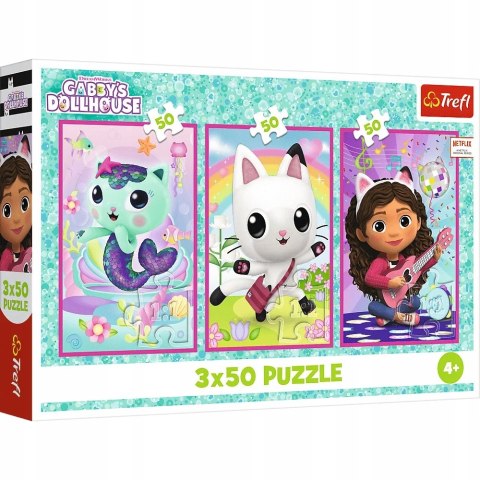 Puzzle Koci domek Gabi 3 x 50 elementów 34876 Gabby i kotki Trefl 3w1 4+