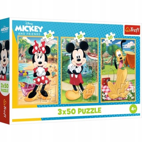Puzzle Myszka Mickey 3 x 50 elementów 34881 Myszki na wakacjach Trefl 3w1