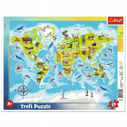 Puzzle Ramkowe Mapa Świata Zwierzęta 25 elementów 31340 Trefl