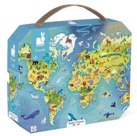 Puzzle w walizce Mapa świata 100 el 6+ Janod