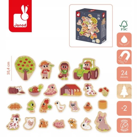 Janod Magnesy drewniane Na farmie 24 szt 2+