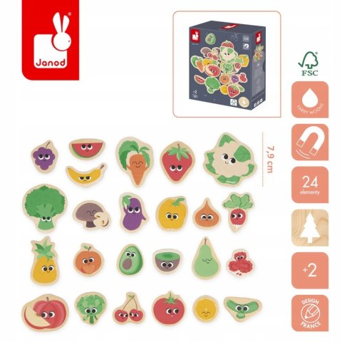 Janod Magnesy drewniane Owoce i warzywa 24 szt. 2+