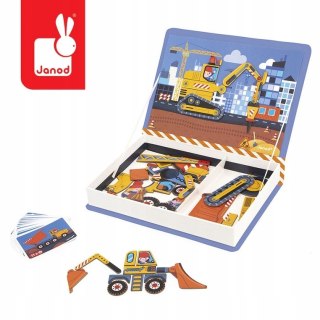 Janod Układanka Magnetyczna Plac budowy Puzzle 68 elementów Magnetibook