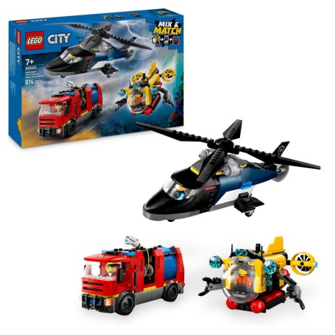 Lego City 60462 Helikopter, wóz strażacki i łódź podwodna