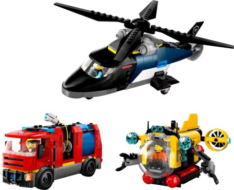 Lego City 60462 Helikopter, wóz strażacki i łódź podwodna