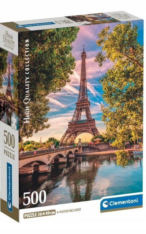 Puzzle 500 elementów 35598 Along the Seine Wieża Eiffla Compact Clementoni